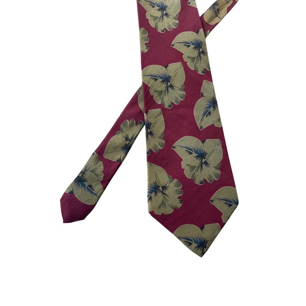 Enrico Coveri Necktie‎ Silk Floral Print Burgundy Green Mens Italian Made